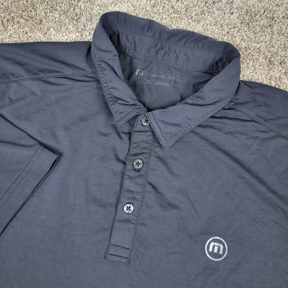 Travis Mathew Mens XL Solid Black Performance Stretch Golf Polo Short Sleeve